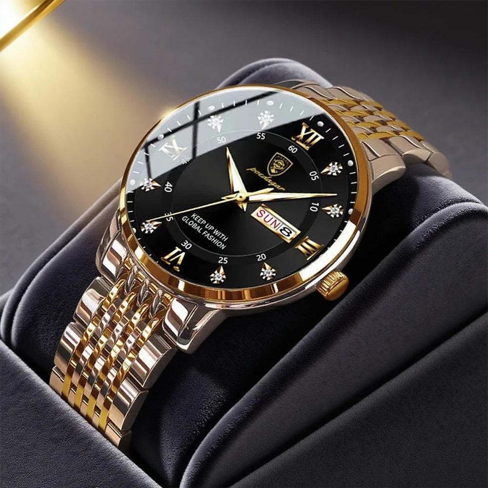 POEDAGAR Luxury Brand Man Watch Waterproof Luminous Date Week Men's Quartz Wristwatch Stainless Steel Fashion Sports Men Watche