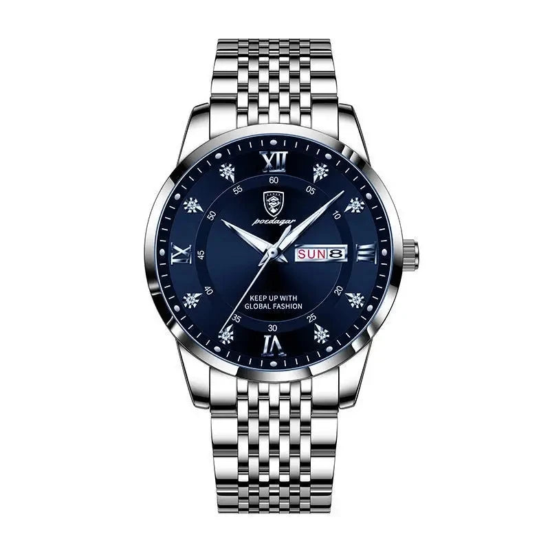 POEDAGAR Luxury Brand Man Watch Waterproof Luminous Date Week Men's Quartz Wristwatch Stainless Steel Fashion Sports Men Watche