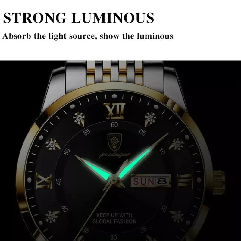 POEDAGAR Luxury Brand Man Watch Waterproof Luminous Date Week Men's Quartz Wristwatch Stainless Steel Fashion Sports Men Watche