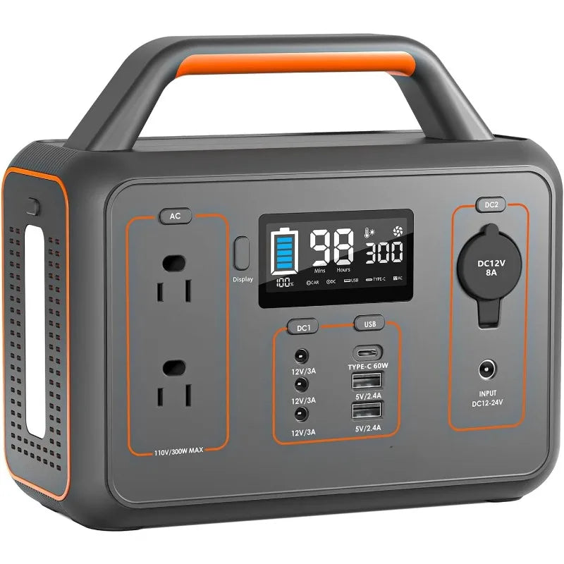 Portable Power Station 300W, 280Wh Solar Generator With 110V Pure Sine Wave AC Outlet, Backup Lithium Battery Generator