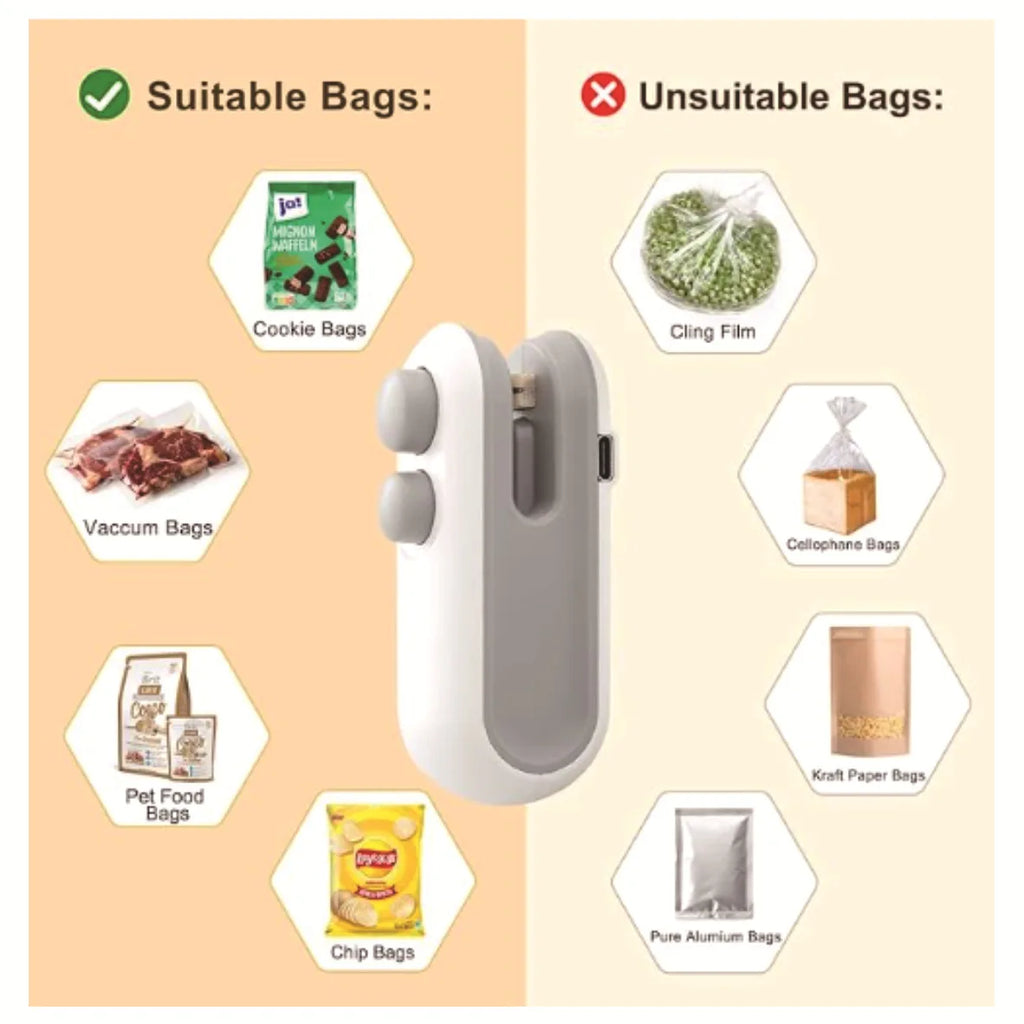 Mini Heat Bag Sealing Machine Package Sealer Bags Plastic Food Sealer Clip Bag Handheld Sealer Food Packaging Heat Sealer