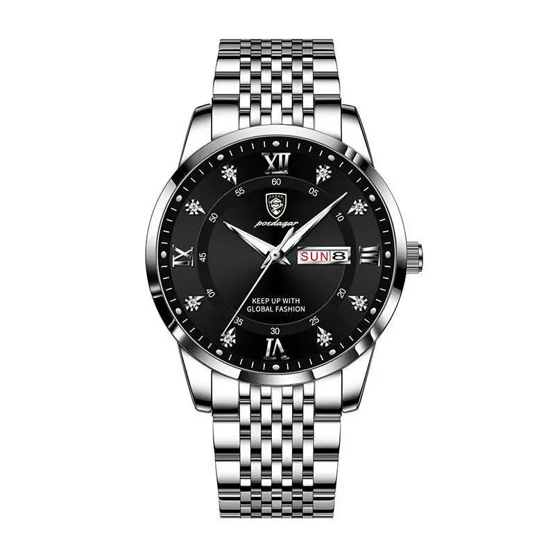 POEDAGAR Luxury Brand Man Watch Waterproof Luminous Date Week Men's Quartz Wristwatch Stainless Steel Fashion Sports Men Watche