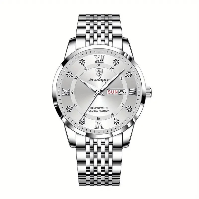 POEDAGAR Luxury Brand Man Watch Waterproof Luminous Date Week Men's Quartz Wristwatch Stainless Steel Fashion Sports Men Watche