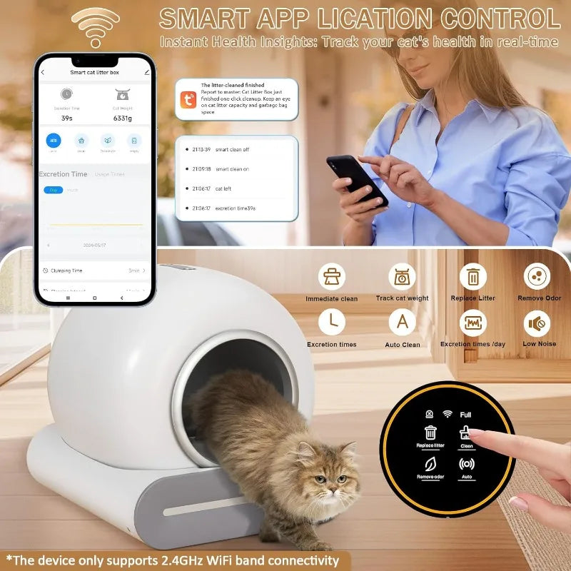 POPULAR Self Cleaning Litter Box, Automatic Cat Litter Box Self Cleaning For Multiple Cats, 65L+9L Robot, 3 Rolls Grabage Bags