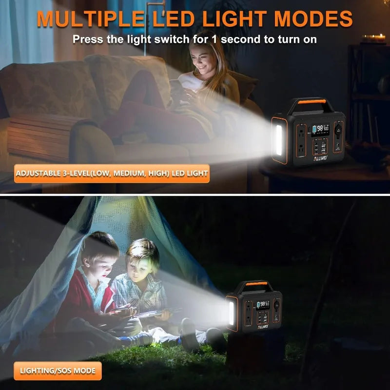 Portable Power Station 300W, 280Wh Solar Generator With 110V Pure Sine Wave AC Outlet, Backup Lithium Battery Generator